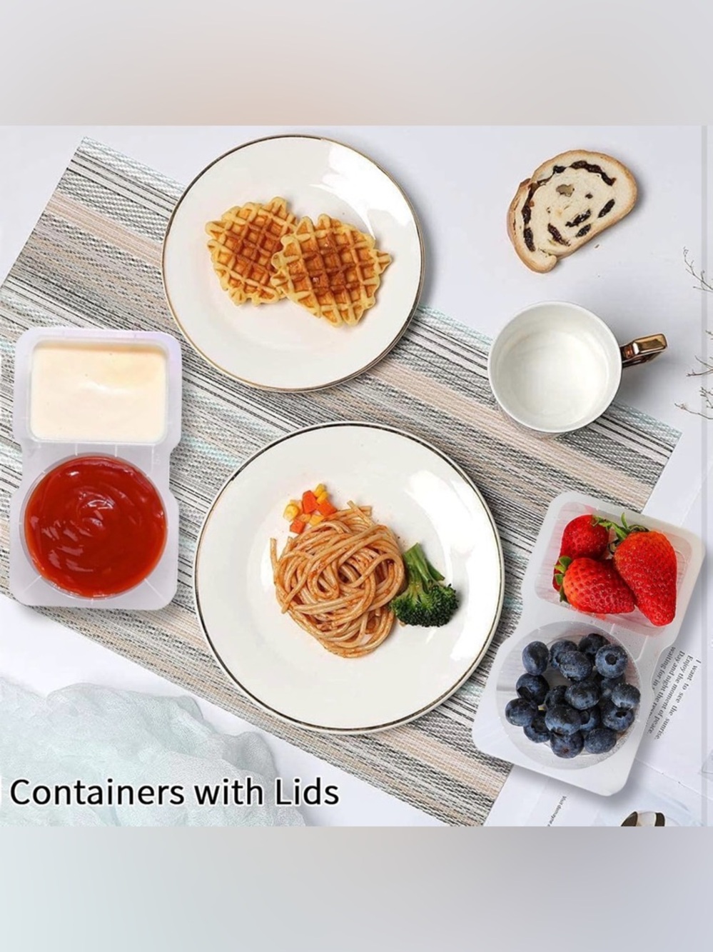 30 PCS Double Compartment Condiments Containers w/Lids Leakproof BPA-Free Snack - Picture 2 of 11